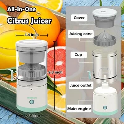 Electric Orange Juicer Machine, Wireless Citrus Press Juicer, Manual Mosambi Juice Maker, Instant Juice Machine For Fruit, 400ML Capacity - 45W Mini Portable Juicers