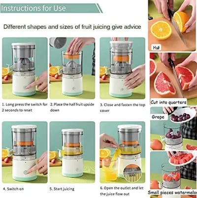 Electric Orange Juicer Machine, Wireless Citrus Press Juicer, Manual Mosambi Juice Maker, Instant Juice Machine For Fruit, 400ML Capacity - 45W Mini Portable Juicers