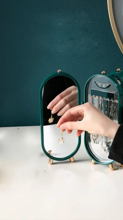 Foldable 4-Tier Jewellery Storage Box, 153 Earring Holes, 21 Necklace Grooves, Built-in Mirror,