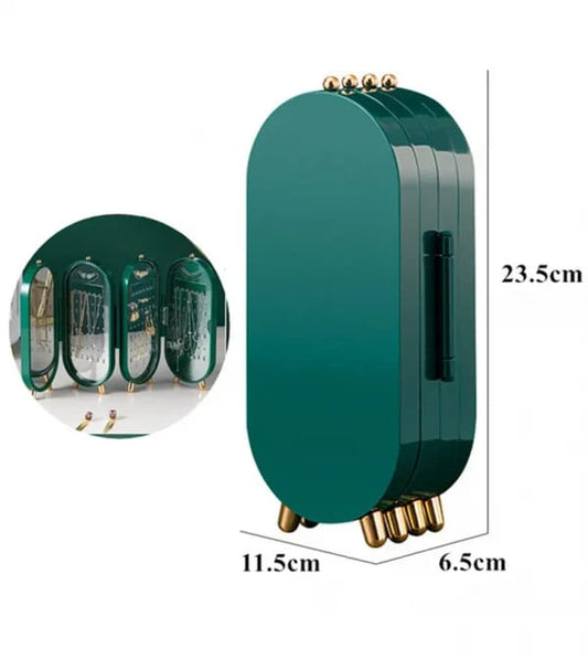 Foldable 4-Tier Jewellery Storage Box, 153 Earring Holes, 21 Necklace Grooves, Built-in Mirror,