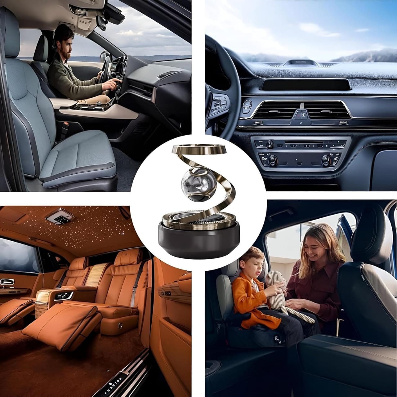 Solar Rotating Car Air Freshener – Refillable Dashboard Air Purifier, Stylish Autorotation Decoration for Car Interior, Eco-Friendly Fragrance Diffuser