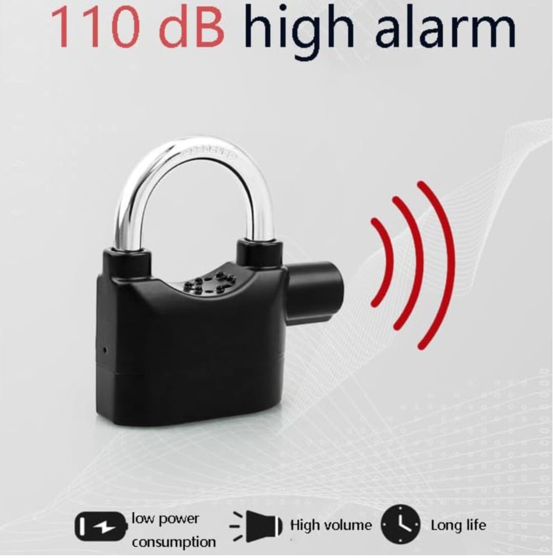 Alarm Security Lock With Motion Sensor And 3 Keys, Metallic Finish - Key Lock Cash on Delivery 🚚