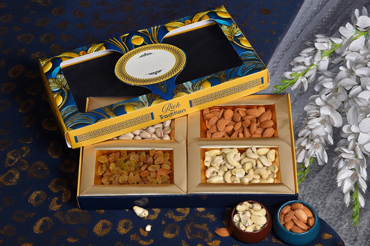 Gift Box Almonds, Cashew, Pista&Raisins Gift Boxes With Dry Fruits - 4 Part, Mix Dry Fruit Combo Pack (500 G)