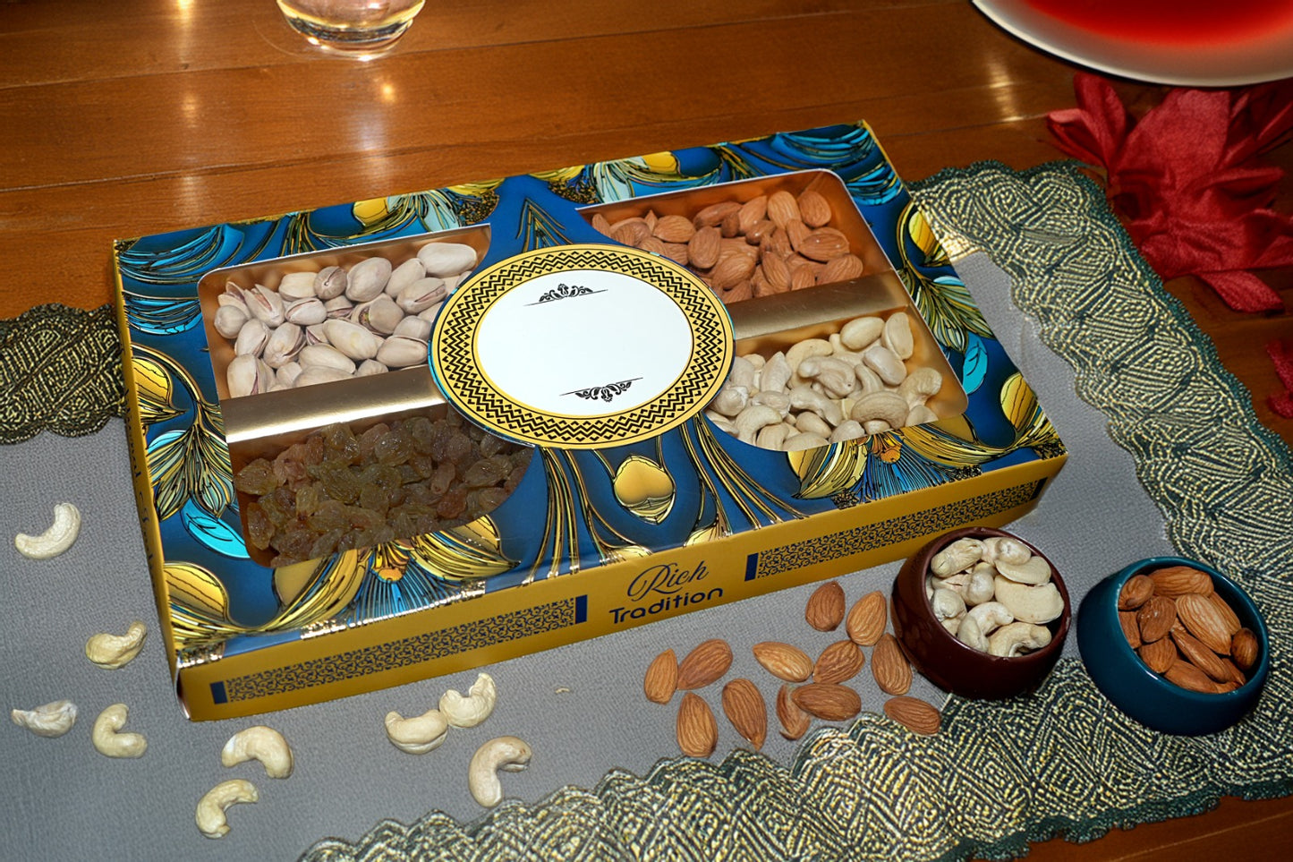 Gift Box Almonds, Cashew, Pista&Raisins Gift Boxes With Dry Fruits - 4 Part, Mix Dry Fruit Combo Pack (500 G)