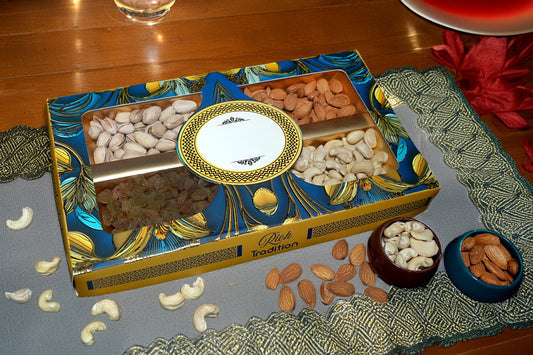 Gift Box Almonds, Cashew, Pista&Raisins Gift Boxes With Dry Fruits - 4 Part, Mix Dry Fruit Combo Pack (500 G)