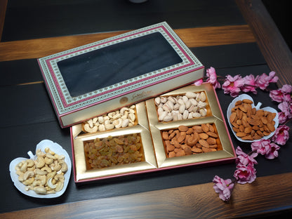 Gift Box Almonds, Cashew, Pista&Raisins Gift Boxes With Dry Fruits - 4 Part, Mix Dry Fruit Combo Pack (500 G)